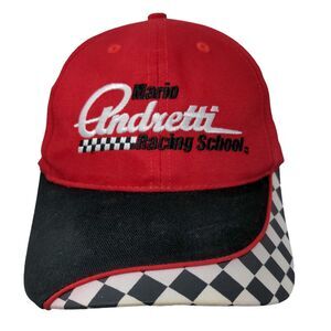 Mario Andretti Racing School Men's Strapback Hat Red Black Check Embroidered